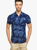 Status Quo Navy Blue Printed Regular Fit Casual Shirt