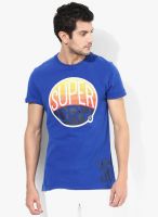 Superdry Blue Printed Round Neck T-Shirts