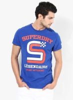 Superdry Blue Solid Round Neck T-Shirts