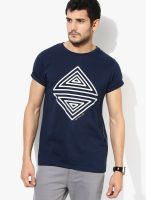 Tagd New York Navy Blue Printed Round Neck T-Shirts