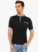 The Cotton Company Black Solid Henley T-Shirt