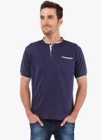 The Cotton Company Navy Blue Solid Henley T-Shirt