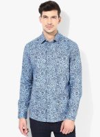 The Design Factory Blue Solid Slim Fit Casual Shirt