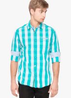 The Indian Garage Co. Aqua Blue Check Slim Fit Casual Shirt