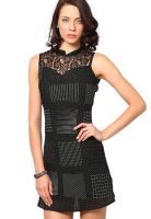 The Vanca Black Colored Printed Bodycon Dress