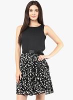 The Vanca Black Colored Printed Skater Dress