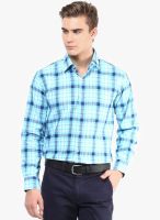 The Vanca Blue Printed Slim Fit Casual Shirt