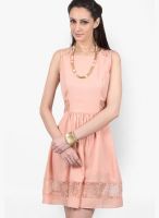 The Vanca Peach Colored Embroidered Skater Dress