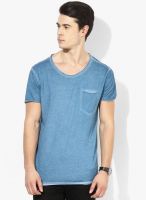 Tom Tailor Blue Solid Round Neck T-Shirt