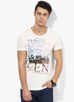 Tom Tailor Cream Printed Round Neck T-Shirt