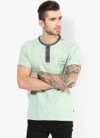 Tom Tailor Green Solid Henley Neck T-Shirt