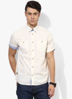 Tom Tailor Off White Solid Regular Fit Casual Shirt