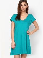 Tonga Green Colored Solid Skater Dress