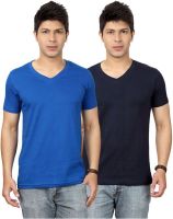 Top Notch Solid Men's V-neck Blue, Dark Blue T-Shirt(Pack of 2)