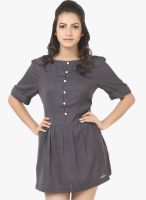 Tops And Tunics Grey Colored Solid Skater Dress