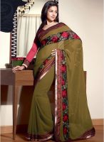 Triveni Sarees Green Embellished Saree