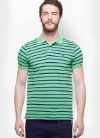 United Colors of Benetton Green Striped Polo T-Shirts