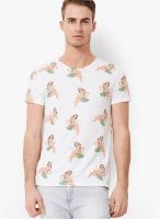 United Colors of Benetton White Printed Round Neck T-Shirts