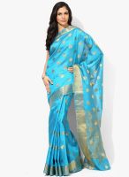 Urban Vastra Blue Embroidered Silk Blend Saree