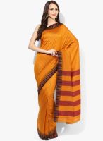 Urban Vastra Mustard Yellow Striped Silk Blend Saree