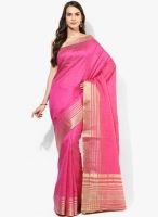 Urban Vastra Pink Solid Silk Blend Saree