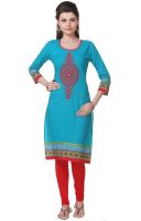 Varanga Casual Embroidered Women's Kurti(Blue)