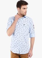 Vintage Blue Printed Slim Fit Casual Shirt