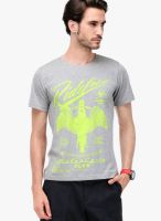 Yepme Grey Milange Printed Round Neck T-Shirts