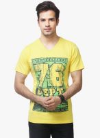 Yepme Printed Yellow V Neck T-Shirt