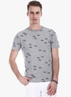 Zobello Grey Printed Round Neck T-Shirt