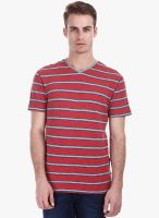 Zobello Red Striped V Neck T-Shirt