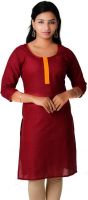 mReach Casual Solid Women's Kurti(Maroon, Yellow)