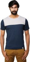 0EM Solid, Polka Print Men's Round Neck Blue, Beige T-Shirt