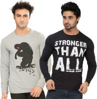 Alan Jones Printed Men's Round Neck Grey, Black T-Shirt(Pack of 2)