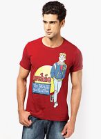 Archie Red Printed Round Neck T-Shirts