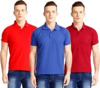 Baremoda Solid Men's Polo Neck Red, Blue, Maroon T-Shirt(Pack of 3)