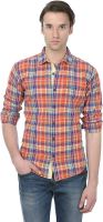 Basics Men's Checkered Casual Orange Shirt