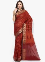 Bunkar Maroon Embellished Silk Blend Saree