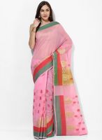 Bunkar Pink Embellished Cotton Blend Saree