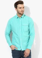 Calvin Klein Jeans Aqua Blue Solid Casual Shirt