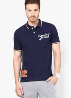 Camino Navy Blue Solid Polo T-Shirts