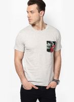 Cherymoya Grey Solid Round Neck T-Shirts