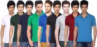 Concepts Solid Men's Polo Neck Multicolor T-Shirt(Pack of 9)