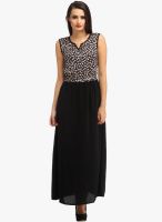 Cottinfab Black Colored Printed Maxi Dress
