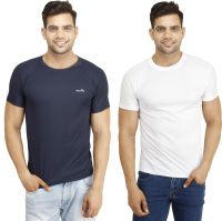 Eprilla Solid Men's Round Neck White, Dark Blue T-Shirt(Pack of 2)