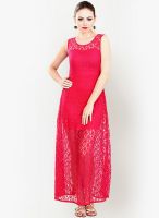 Faballey Pink Colored Solid Maxi Dress