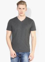 Fame Forever By Lifestyle Dark Grey Solid V Neck T- Shirt