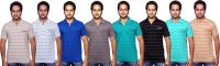 Fanatic Striped Men's Polo Neck Multicolor T-Shirt(Pack of 8)