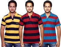 Fanatic Striped Men's Polo Neck Multicolor T-Shirt(Pack of 3)
