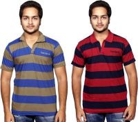Fanatic Striped Men's Polo Neck Multicolor T-Shirt(Pack of 2)